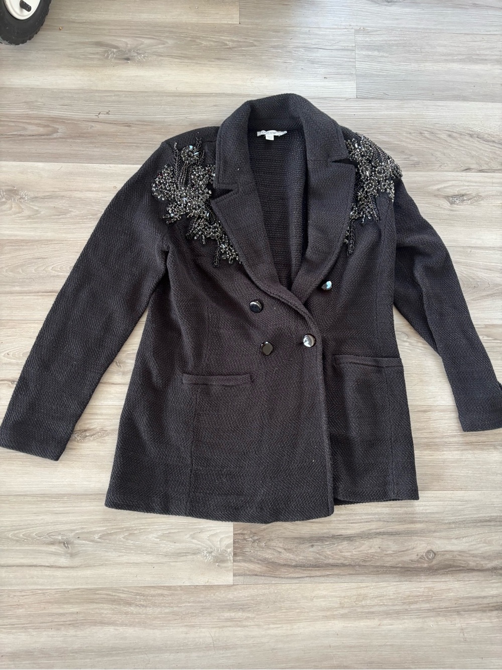 Chico's M Embellished Black Double-Breasted Blazer Jacket